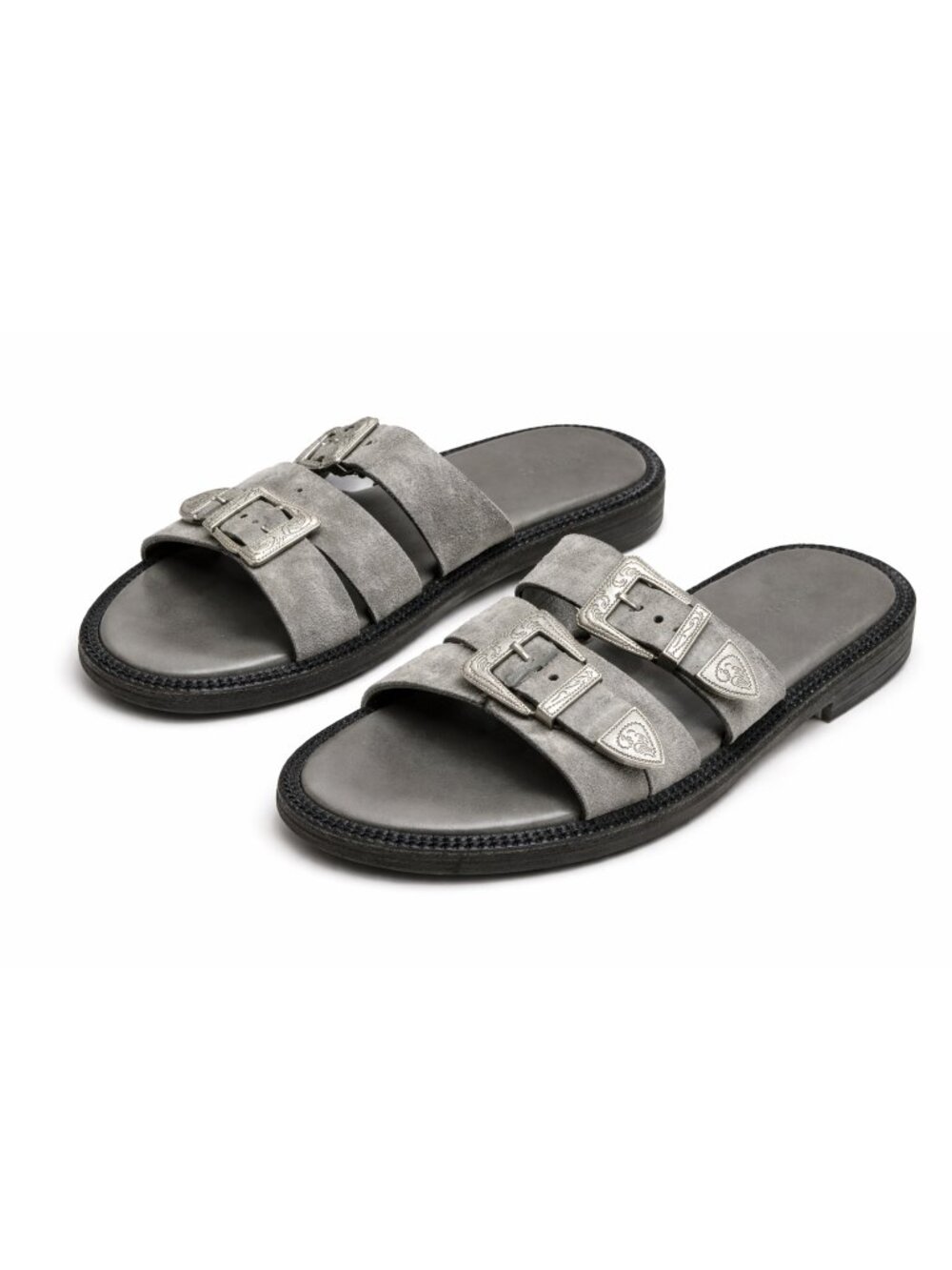 ALLSAINTS Gianna Gray Leather Sandals w/Silver Tone Buckles - Size 40 / US 10